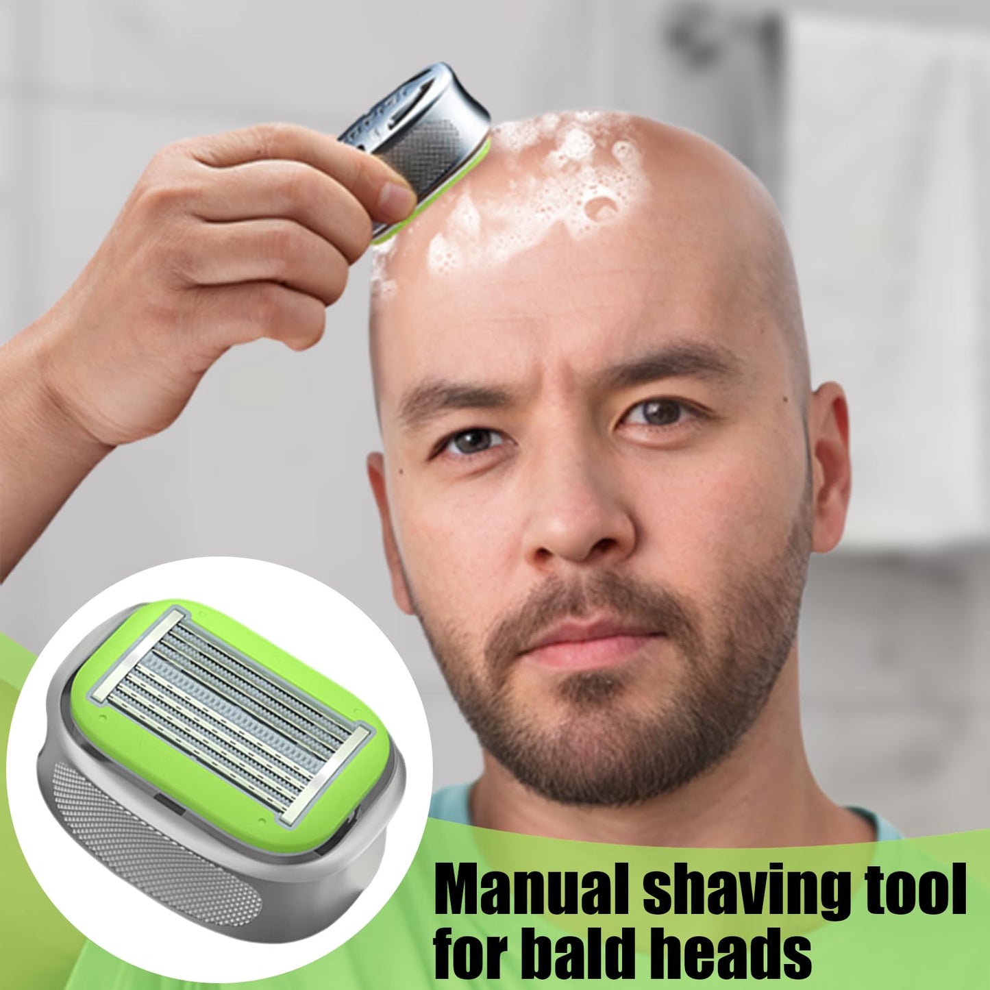 Manual Head Shaver - Bald Shaving Tool, Hair Clipper Groomer, Portable Handheld Razor, Stainless Steel Blade | Efficient Grooming Device for scalp legs arms face daily travel seniors athletes barber u