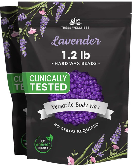 Tress Wellness Wax Beads - Safe for Skin - Dermatologically Tested - At-Home Kit for Bikini, Lavender 2 x 1.2lb, 2 pack