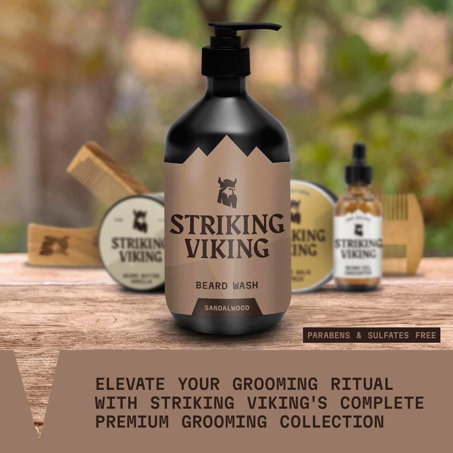 Striking Viking Sandalwood Beard Wash/Shampoo for Men - 17 Oz, Paraben & Sulfate Free, Jojobal Oil for all Beard Types - Promotes Healthy Growth & Moisturizes
