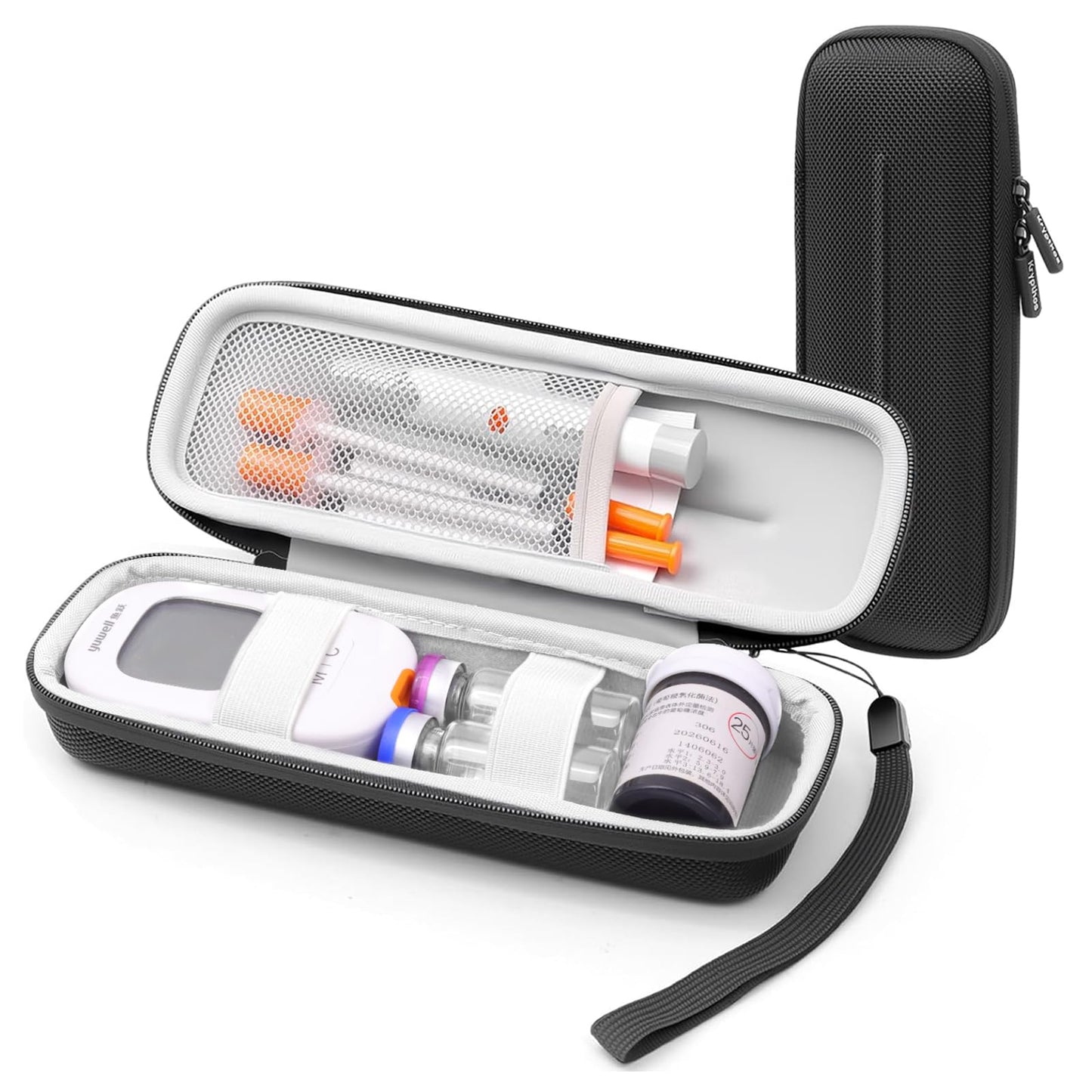 Krypthos Diabetes Supply Case, Hard Travel Carrying Case for Blood Glucose Meter, Insulin Pen, Syringe, Lancets, Lancing Device & More, Portable Storage Organizer Bag for Diabetic Test Kit