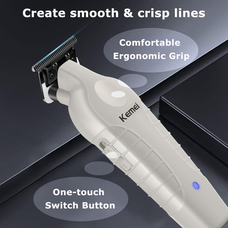 KEMEI PG2299 Beard & Hair Trimmer for Men Professional, Zero Gapped Hair Clippers for Men Cordless Trimmers for Barbers, Gray