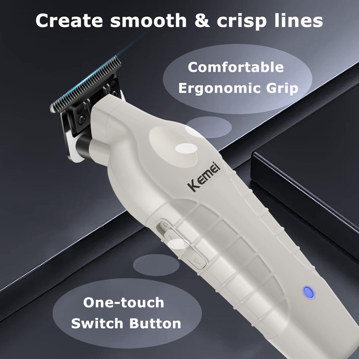 KEMEI PG2299 Beard & Hair Trimmer for Men Professional, Zero Gapped Hair Clippers for Men Cordless Trimmers for Barbers, Gray