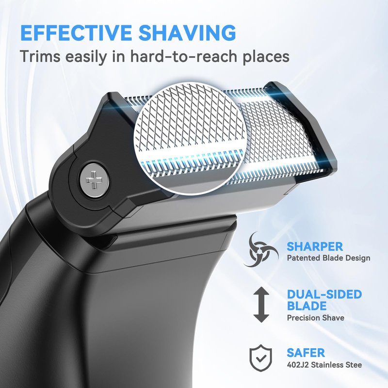Body Hair Trimmer for Men 3-in-1 Groin, Pubic & Ball Trimmer with Skin Safe No-Nick Blades, IPX6 Waterproof Wet/Dry Electric Shaver for Chest, Underarms, Legs, USB-C Rechargeable Grooming Kit