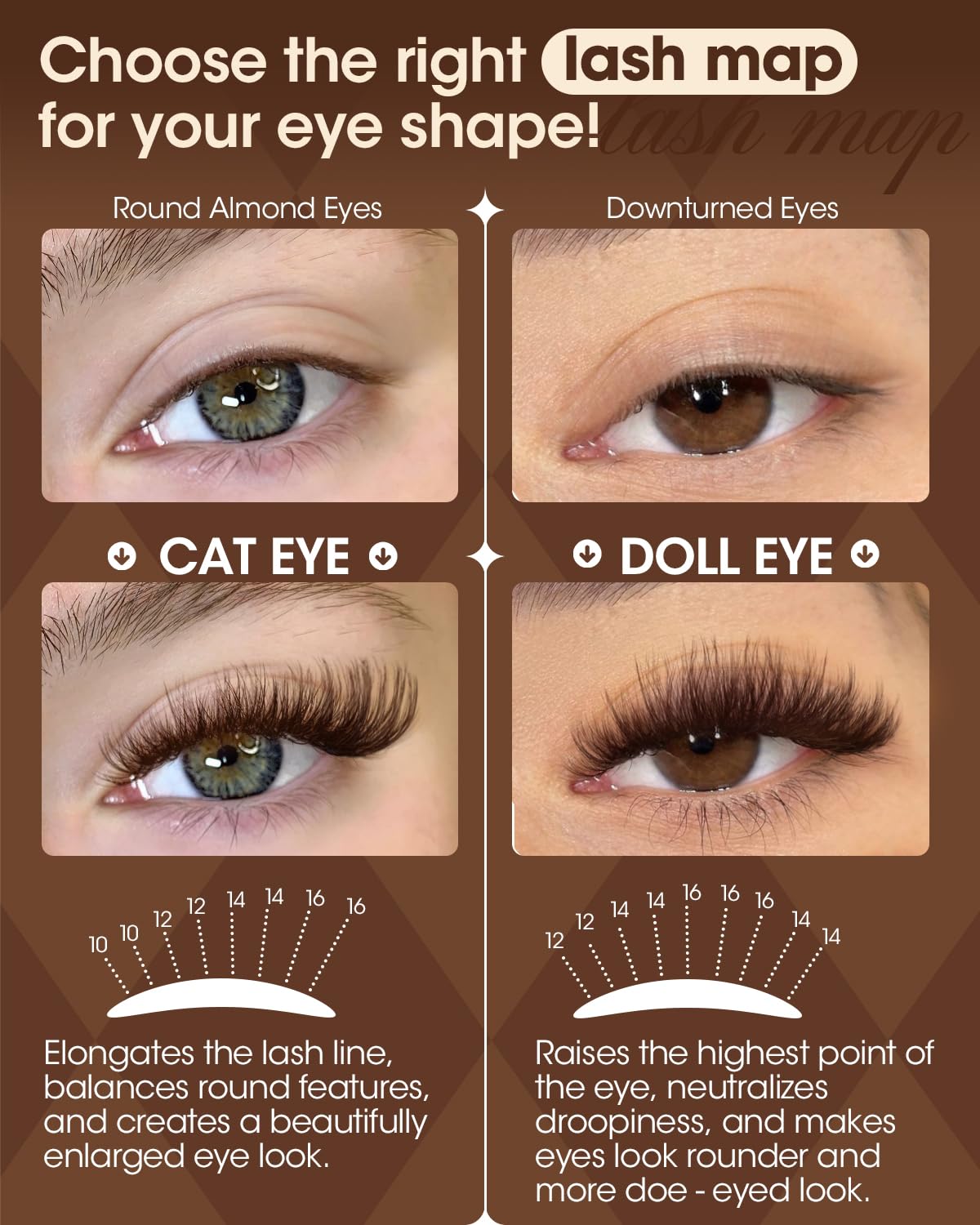 Fluffy Brown Lash Clusters - Wispy Individual Eyelash Extensions 10-16MM | 50D Volume Curl
