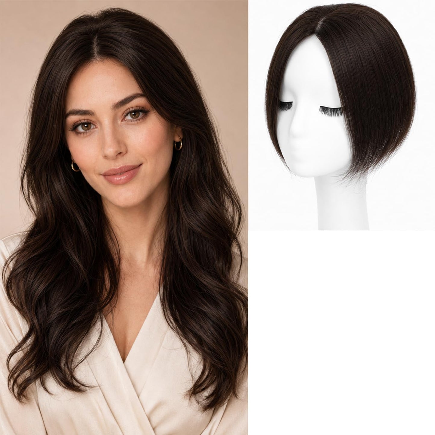 Hair Topper For Women Real Human Hair 10 Inch Super Lightweight Invisible Base Toppers Hairpieces for Women with Thinning Crown Fluffy Breathable for Summer Daily Wear(Dark Brown, Middle Part New)