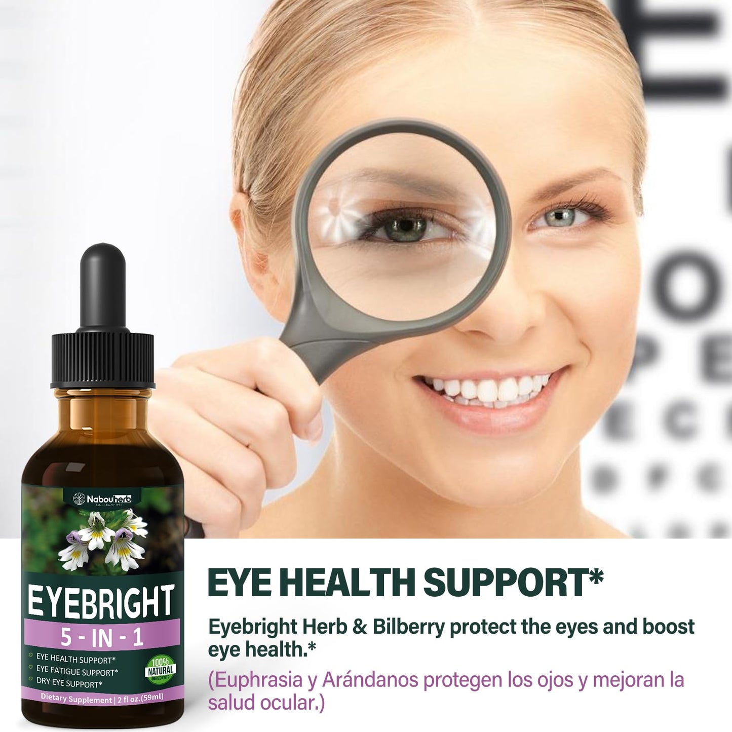 Nabouherb Eyebright Drops, 5-in-1 Herbal Eye Support Formula with Eye Health & Dry Eye Support. Eyebright Herb Extracts Supplement with Euphrasia, Bilberry & Blueberry, 2oz