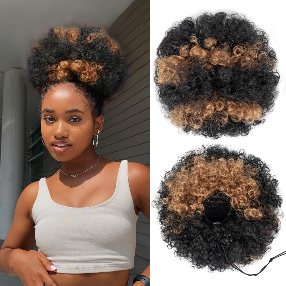 Afro Puff Drawstring Ponytail for Black Women - Premium Ombre Gray Bun | Stylish & Versatile Hair Accessory