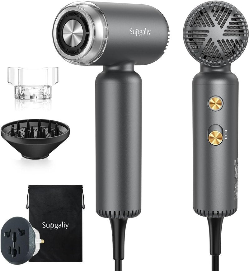 Dual Voltage Hair Dryer - High-Speed Ionic Blow Dryer for Fast Drying | Compact Travel Hairdryer with Magnetic Curly Diffuser, 100-240V