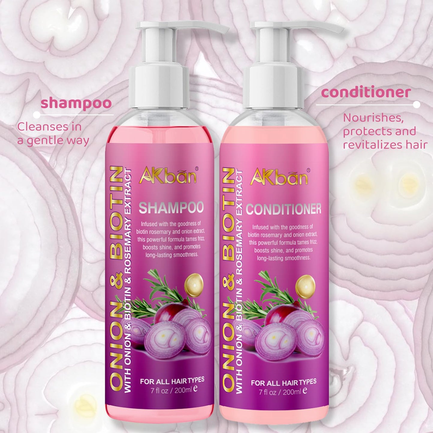 Onion Rosemary and Biotin Shampoo and Conditioner Set for Strengthening, Moisturizing & Encouraging Longer, Healthier Hair, Hair Loss and Thinning Hair, Paraben-Free, Growth Shampoo and Treatment Set