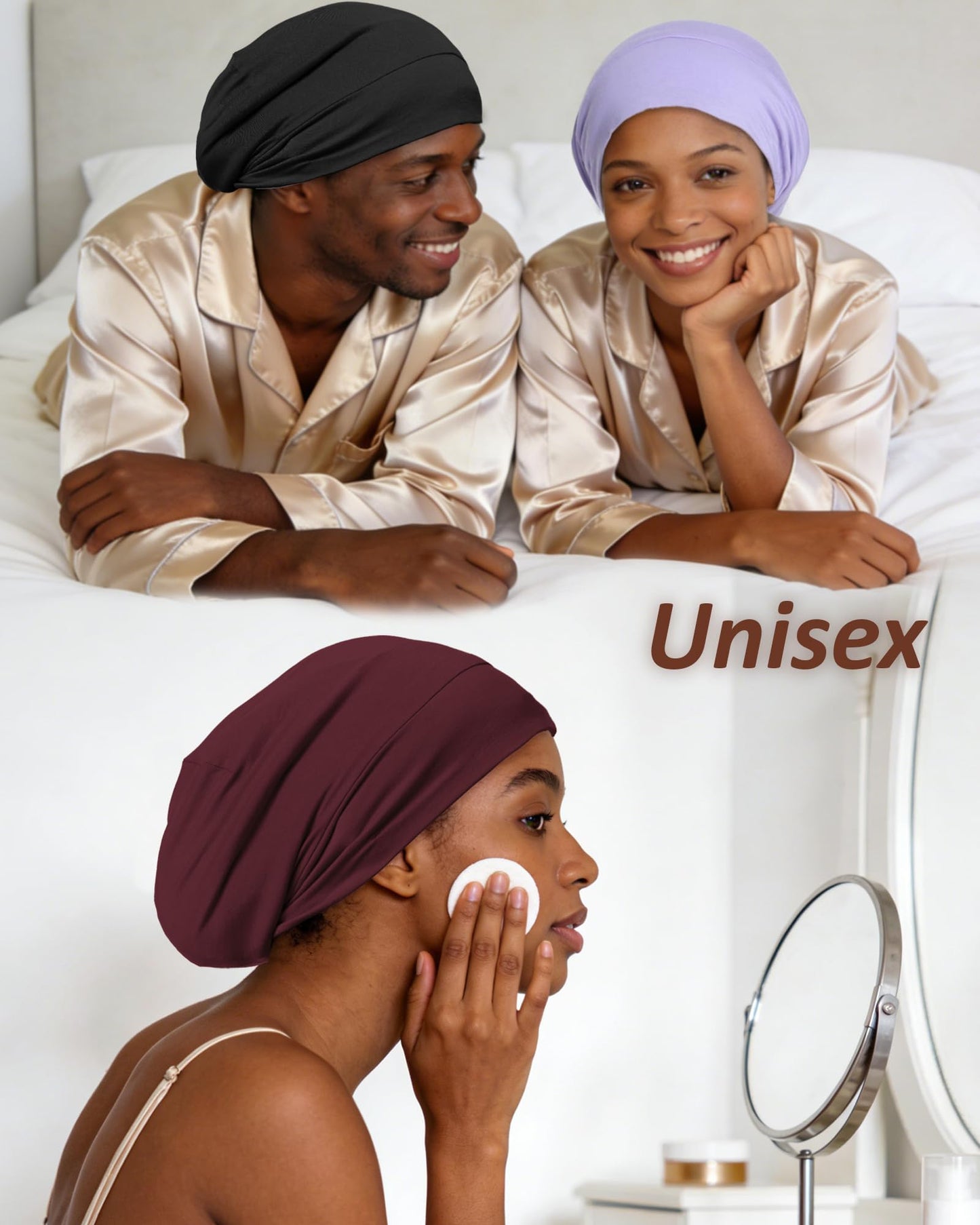 100% Mulberry Silk Lined Bonnet for Sleeping Women Men, Bonnets for Curly Hair,Braid Sleep Cap Black Womens,Not Satin