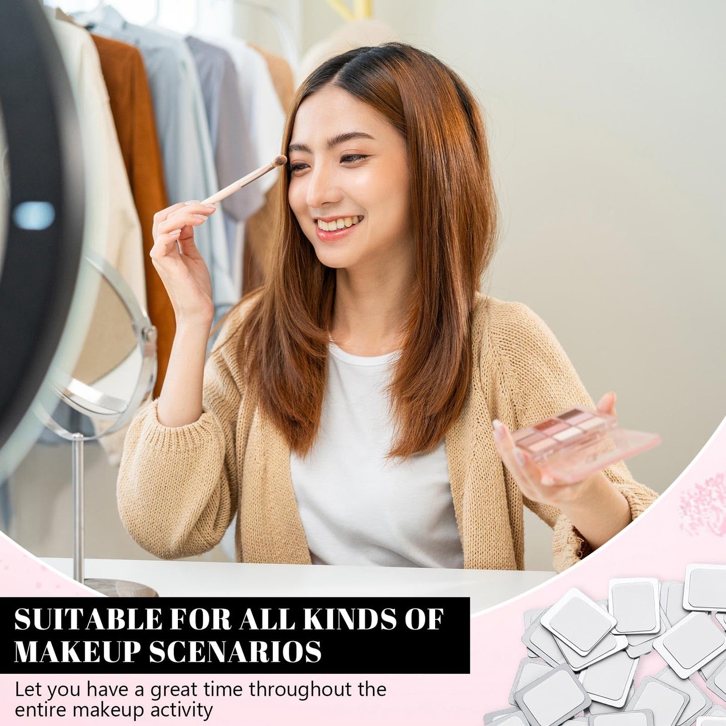 Sumind 101 Pack Metal Stickers for Eyeshadow Palette Set, Includes 1 Makeup Depotting Tool, Adhesive Empty Metal Makeup Colorful Palette Stickers(100 Pcs Square)