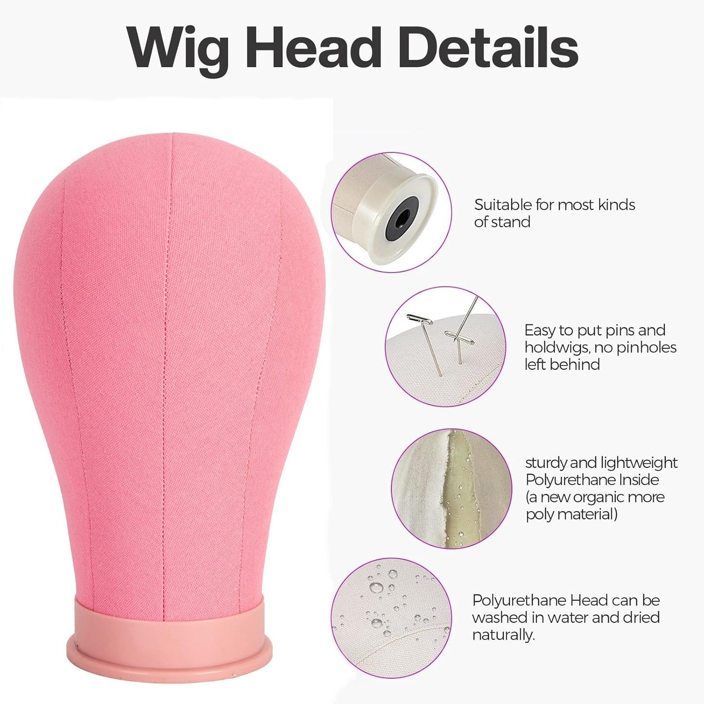 koskusder 22 Inch Wig Head Canvas Head with Stand Cork Canvas Mannequin Head with Wig Head Stand Manikin Head Block Set for Wigs Trimming Making Display with T Pins Set (Pink)