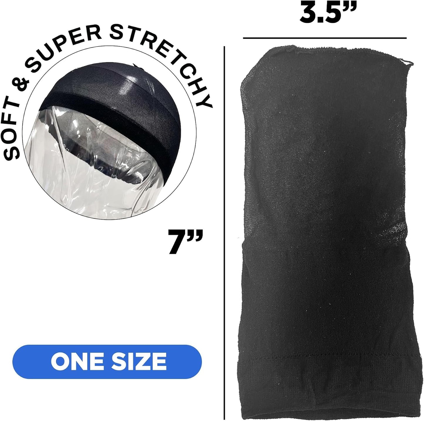 Kids Wave Cap - Soft Stretchable Nylon Hair Cover for Boys & Girls | 2PCS Black