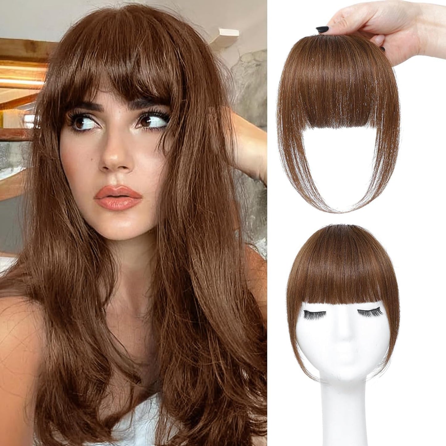 Clip In Bangs - 100% Real Human Hair Extensions | Natural Black Wispy Fringe for Women