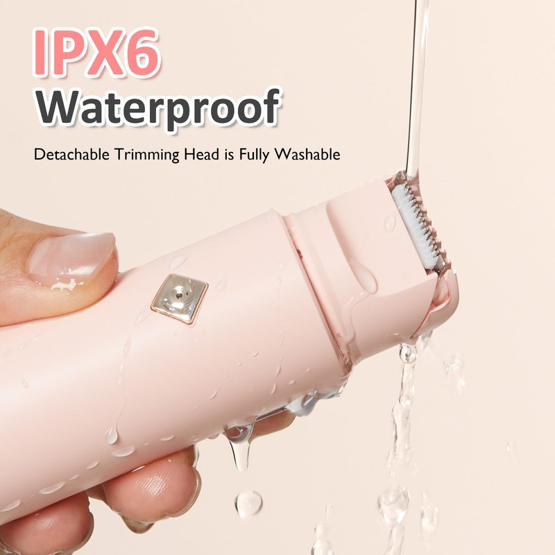 SUNVIVI Bikini Trimmer for Women: IPX6 Waterproof Dual Head Pubic Razor, Painless Face Shaver Body Trimmer, Portable Hair Removal Kit for Bikini Underarm Leg Arm Body Face, Pink