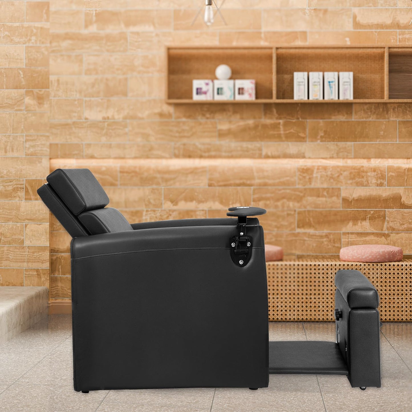 OmySalon Electric Pedicure Chair Pedi Station w/Adjustable Backrest, Movable Cup Holder & Hidden Storage Platform, No-Plumbing Full-Floor Support for Professional Nail Tech Supplies Spa Salon (Black)