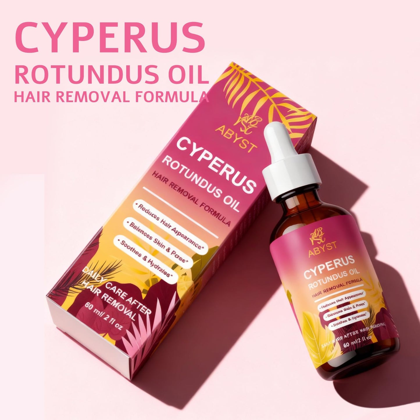 Pure Cyperus Rotundus Oil for Hair Removal Care, 2 fl oz - Natural Hair Growth Inhibitor to Slow Regrowth for Face & Body, Soothes Skin After Shaving & Waxing, Leaves Skin Smooth (1 Pcs)