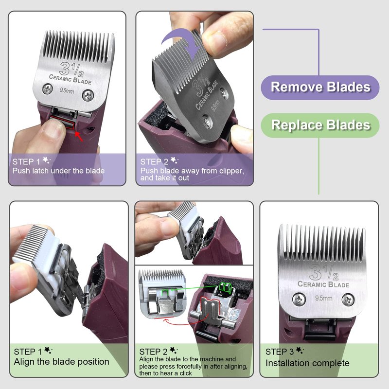 2 Packs Professional Detachable Replacement Ceramic Blades Size 3-3/4,Cut Length 13mm,compatible with Andis/oster Classic 76/Star-Teq/Power-Teq/A5 Clipper