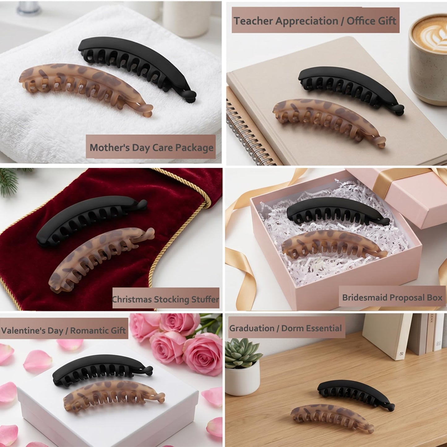 Vrose Flosi Retro Banana Clip Effortless French styling fr 3-4.5" ponytails No Crease No Demage Volume Flat lay design offers headrest comfort Durable dual-lock teeth secure hold Y2K hair Accessories