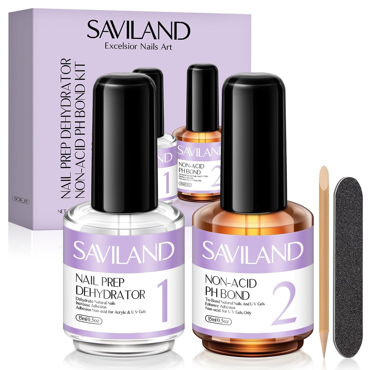 SAVILAND Nail Dehydrator & Primer - Acid-Free Natural Formula for Superior Bonding | Acrylic Nail Kit