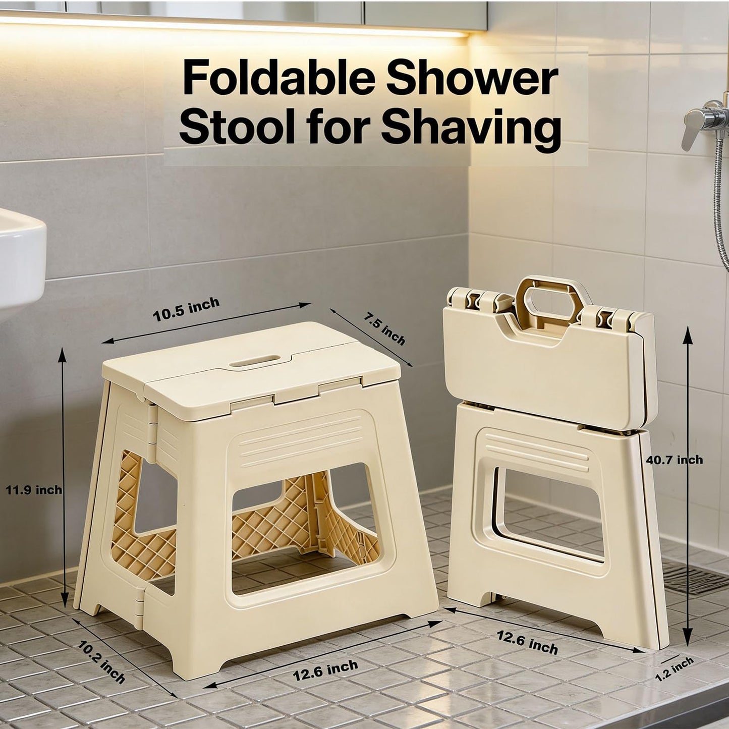 Glooyoderr Foldable Shower Stool for Shaving Legs, Plastic Shower Foot Rest for Inside Shower,11.9" High Anti-Slip Foot Step to Shave Leg Small Folding Bench Shaving Stool for Travel/Bathroom