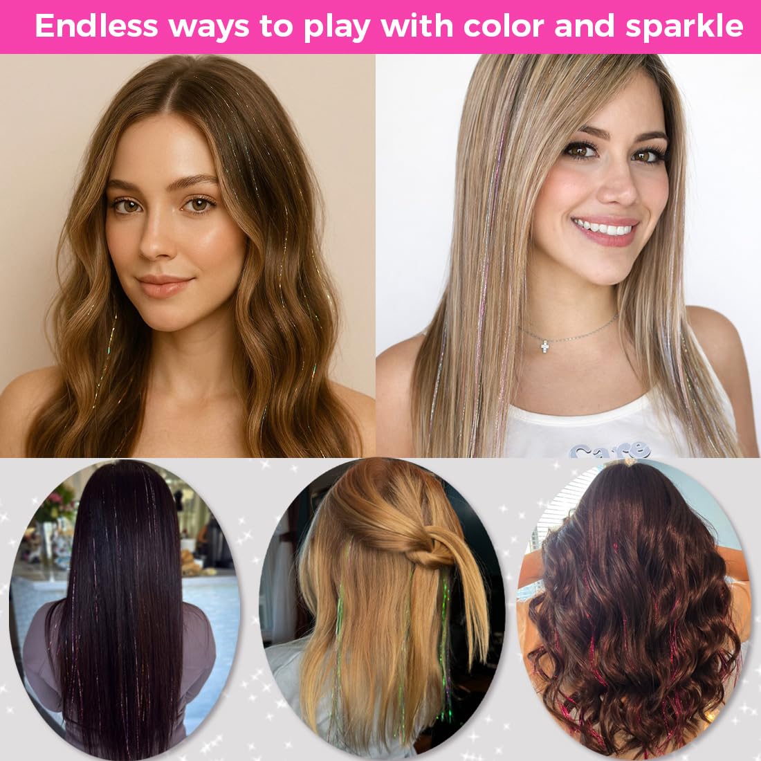 Hair Tinsel Kit with Tools, 3200+ Strands Red Holographic Fairy Hair, 48" Heat Resistant Glitter Hair Extensions, Easy DIY Kit for Girls, Christmas Party & Festival Gift