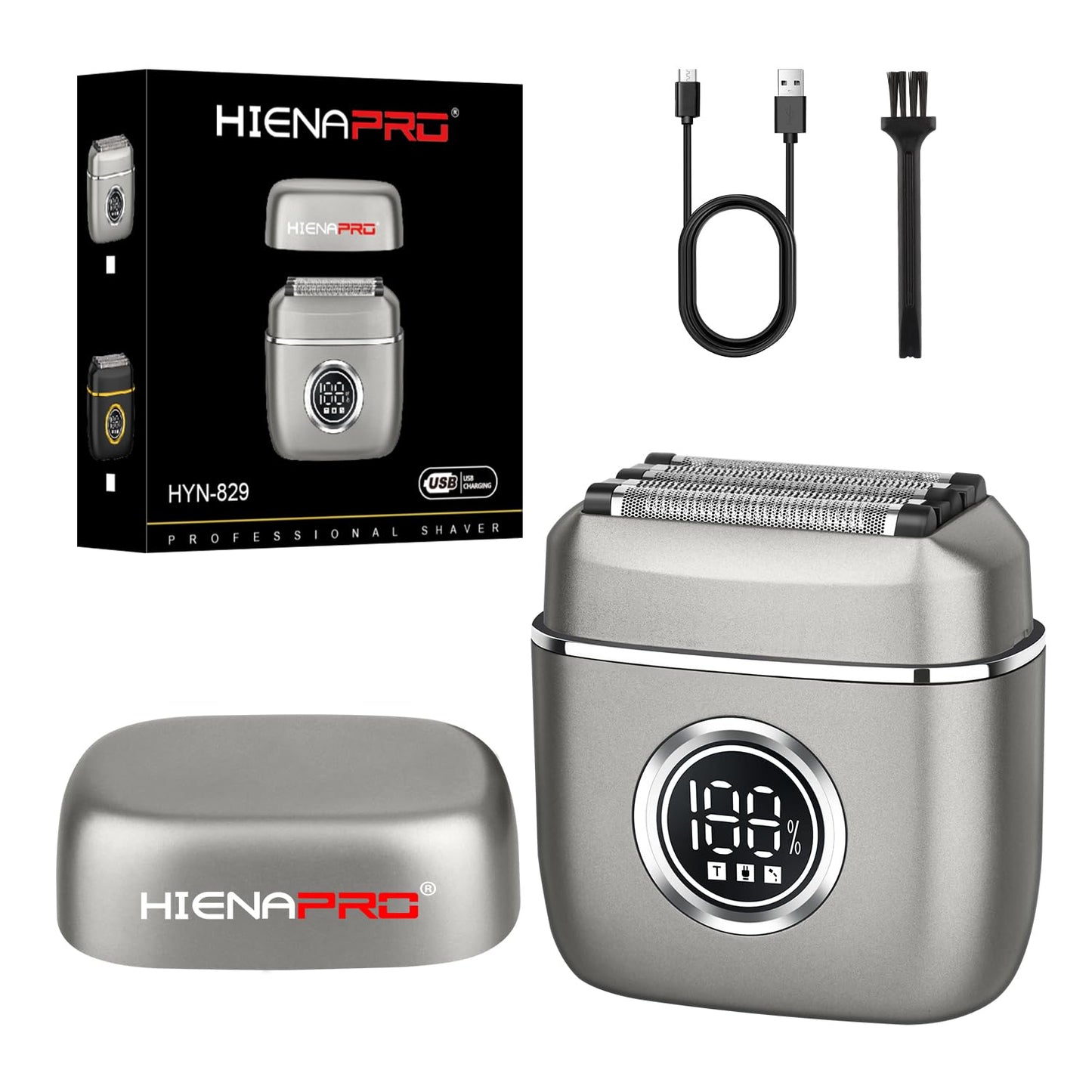 HIENA PRO Men's Electric Foil Shaver - USB-C Rechargeable, IPX7 Waterproof, Pocket-Sized with LED Display for Travel & Home (Gray)