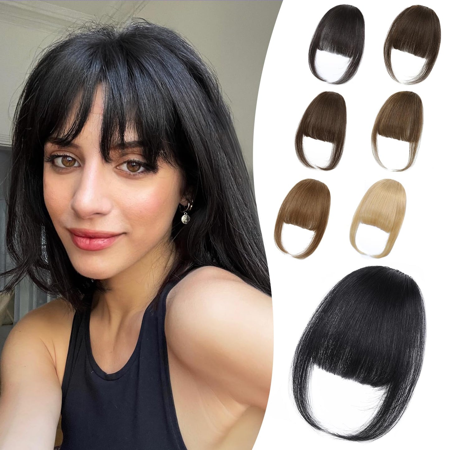 Niceone Hair Wispy Bangs Hair Clip, 100% Human Hair Clip In Natural Black Bangs for Women, Soft Layered Fake Bangs with Feathered Fringe, Easy Clip-On Design for Daily Wear & Halloween