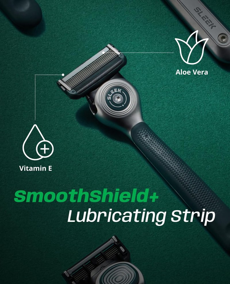 SLEEK 6 Blade Razor for Men with Multi-Flex Technology for a Smooth & Comfortable Shave | Cartridge Razor for Men, Razor Handle + 7 Cartridges