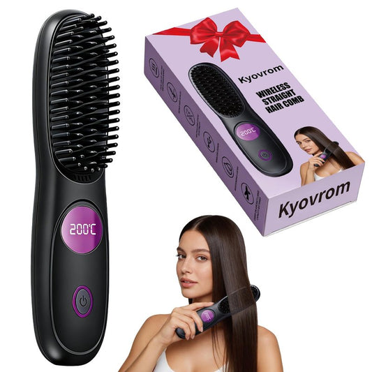Cordless Hair Straightener Go Brush Pro 2026 for Short Hair Straightening Brush Portable Travel Hair Straightener Brush with LCD Fast Heating for Women Men Long Short All Hair Types Frizz (Black)