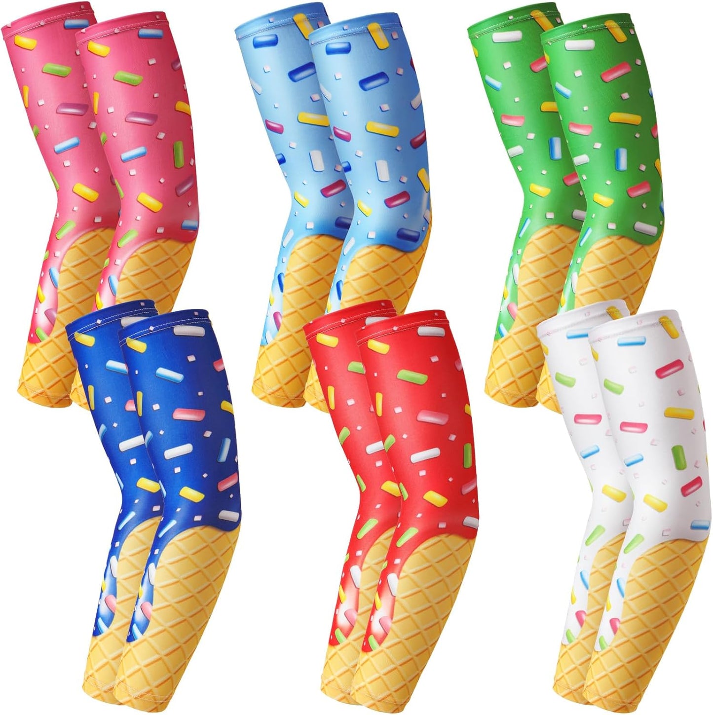 Ice Cream Drip Baseball Arm Sleeves - Youth Sun Protection | 6 Pairs, American Flag Design