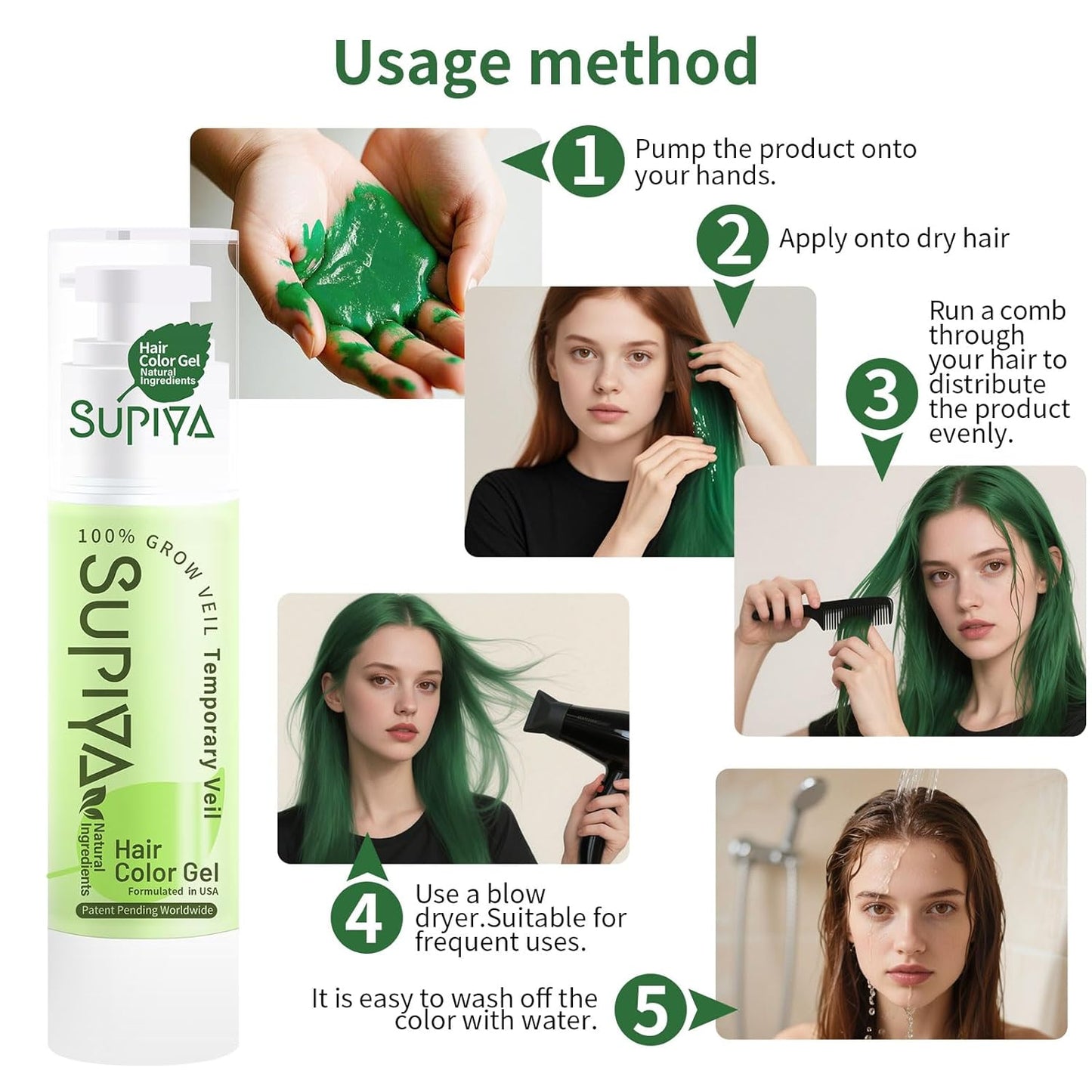 Temporary Hair Color Serum - Washable Gel Dye for Kids & Adults | Green, Blue, Purple, Red - Instant DIY Hairstyle