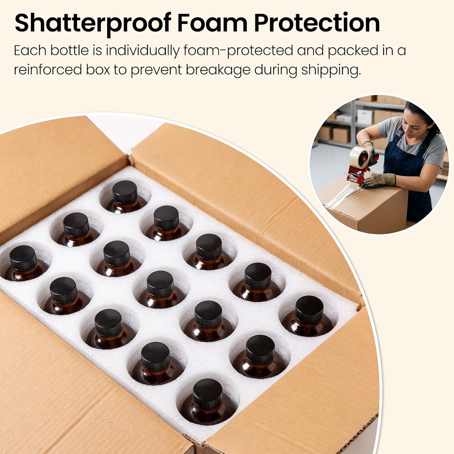 15oz Amber Glass Bottles - 16 Pack Boston Round with Airtight Caps for Extracts, Kombucha & Herbal Liquids