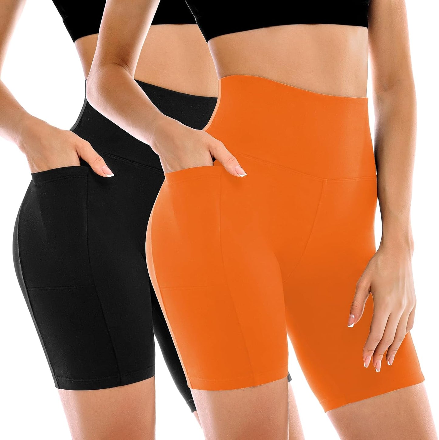 High Waisted Tummy Control Biker Shorts for Women - 2 Pack with Pockets | Yoga & Workout Gear