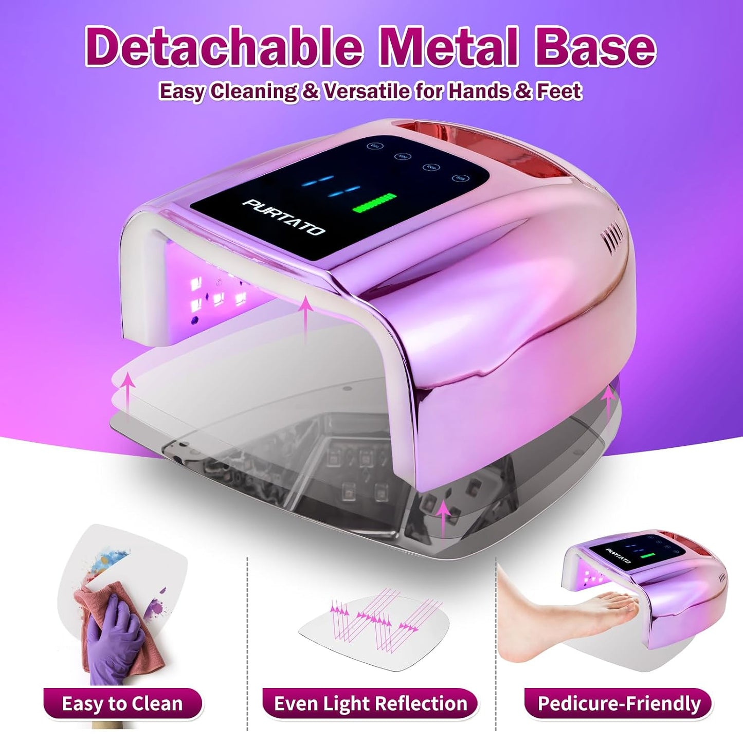 Professional 96W UV LED Nail Lamp - Cordless, Portable Design | Gradient Purple, 4 Timer Settings