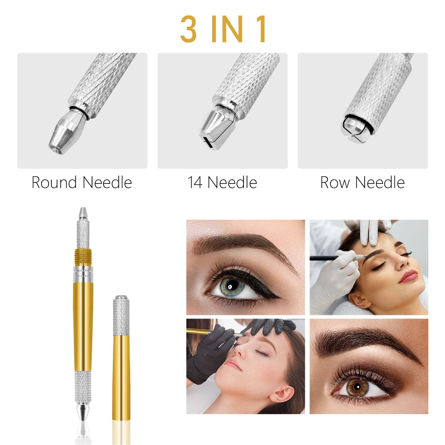 Pinkiou Microblading Pen for Eyebrow Henna Makeup Brow Lamination Pen with Sterilized Blade Hair Stroke Brow Embroidery