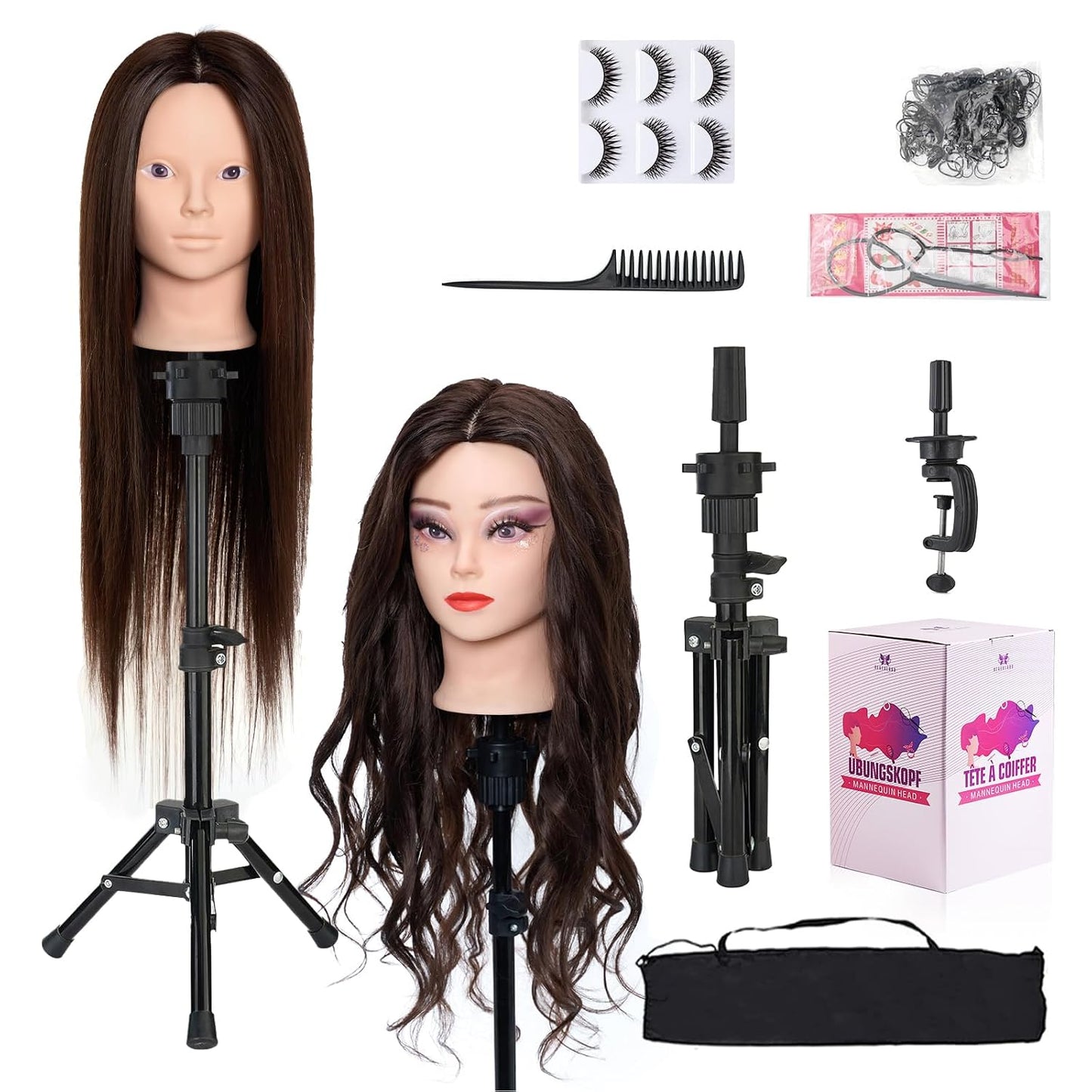 28-Inch Mannequin Head | 80% Real Human Hair for Styling, Braiding & Curling - Blonde with Table Clamp