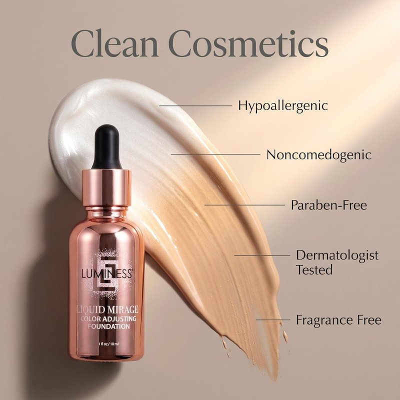 LUMINESS Liquid Mirage Color Changing Foundation - Hydrating Makeup with Hyaluronic Acid & Vitamin E | Medium Shade