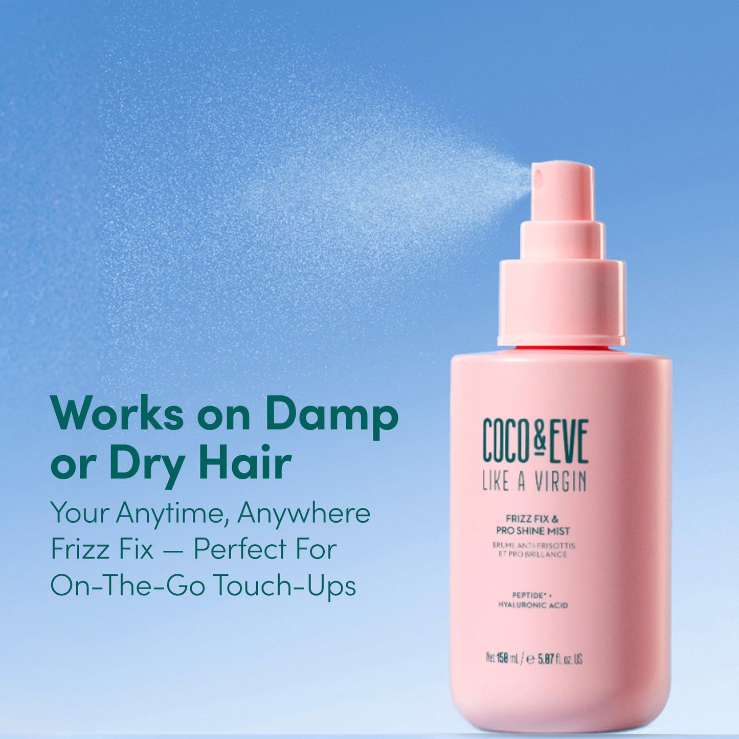 Coco & Eve Like A Virgin Frizz Fix & Pro Shine Mist - 72H Frizz Control & Instant Shine | Lightweight Heat Protectant | Moisturizing, Detangling Spray | For Damaged Hair & All Hair Types (5.07 fl oz)