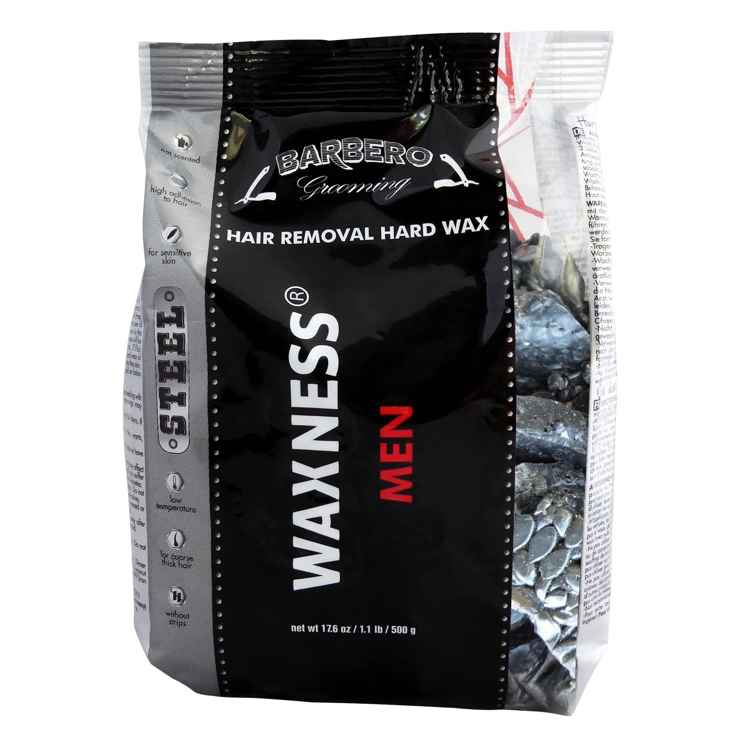 Waxness Barbero Steel Hard Wax Beads 1.1 lb (500 g) – Stripless Hard Wax for Men’s Grooming, Effective on Coarse Hair, Smooth Application, Professional Use – Made in Italy