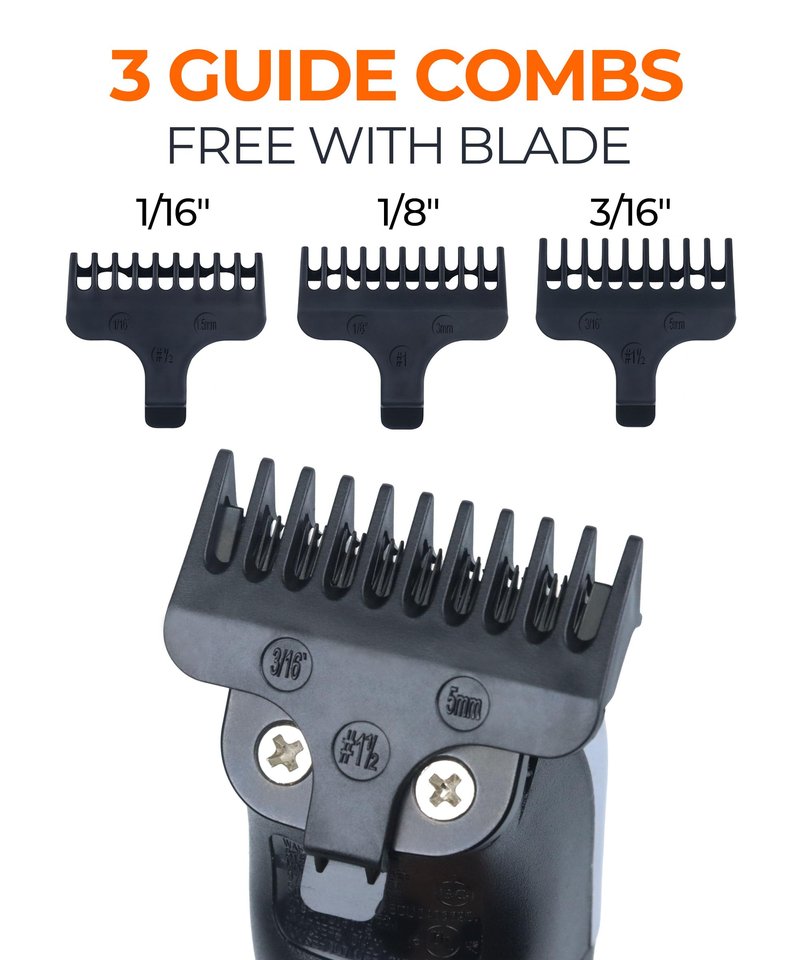 Professional T-Blade Replacement Compatible with Wahl 9864/9864SS/9686/9818A/9854L/9876L & More – Detachable Blade for Lithium-Ion Beard Trimmers (1 Black Blade + 3 Guard Combs (1mm, 3mm, 5mm))