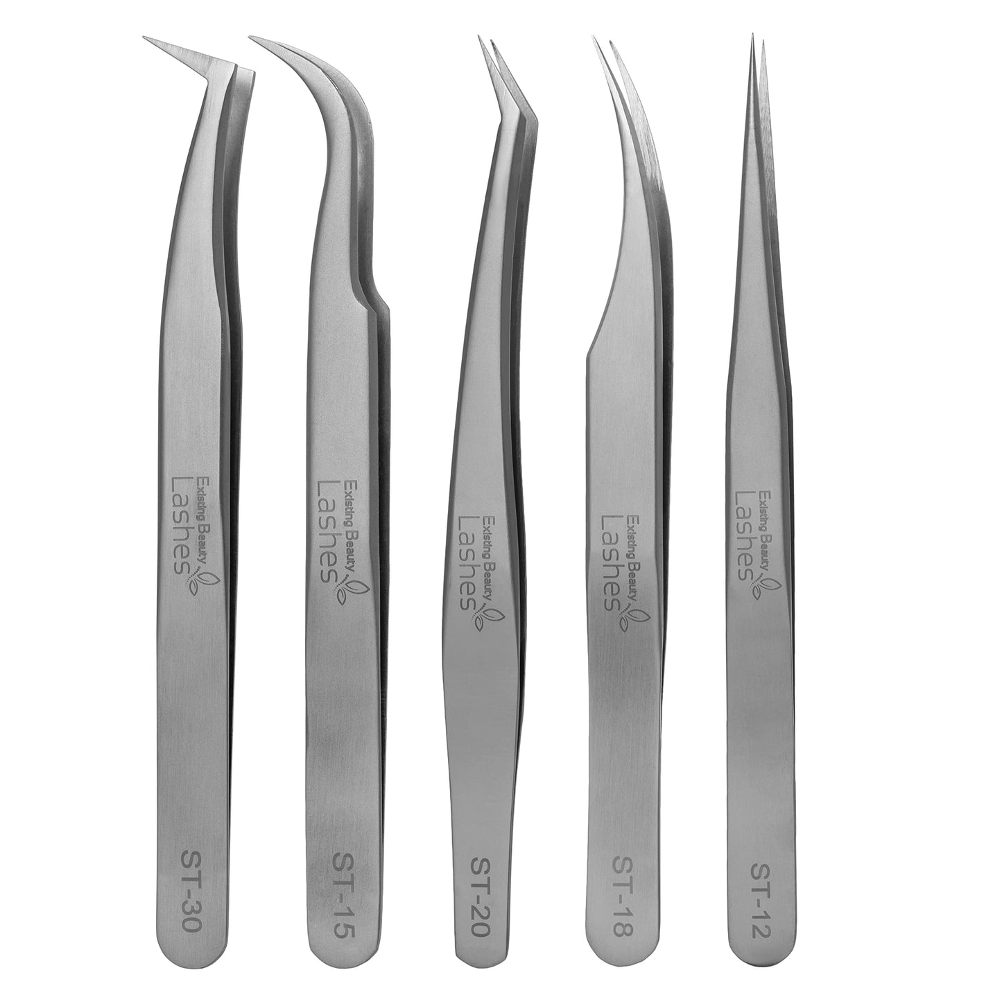 Eyelash Extension Tweezers - 5 PCS of Lash DIY Precision Set, Curved Volume Lash Tweezers - Cluster Application and Removal of Eye Lashes Extensions Stainless Steel
