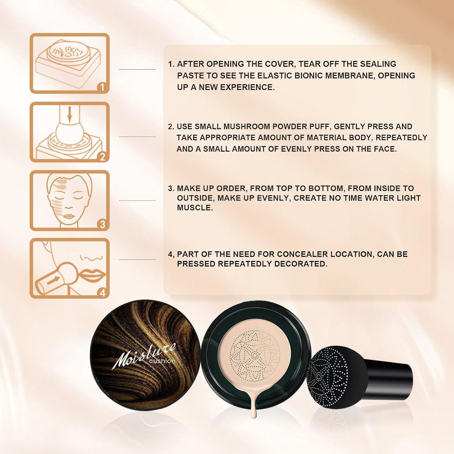 Mushroom Head Air Cushion CC Cream - Waterproof Tattoo Cover Makeup for Mature Skin | Buff Beige, Moisturizing & Long-Lasting