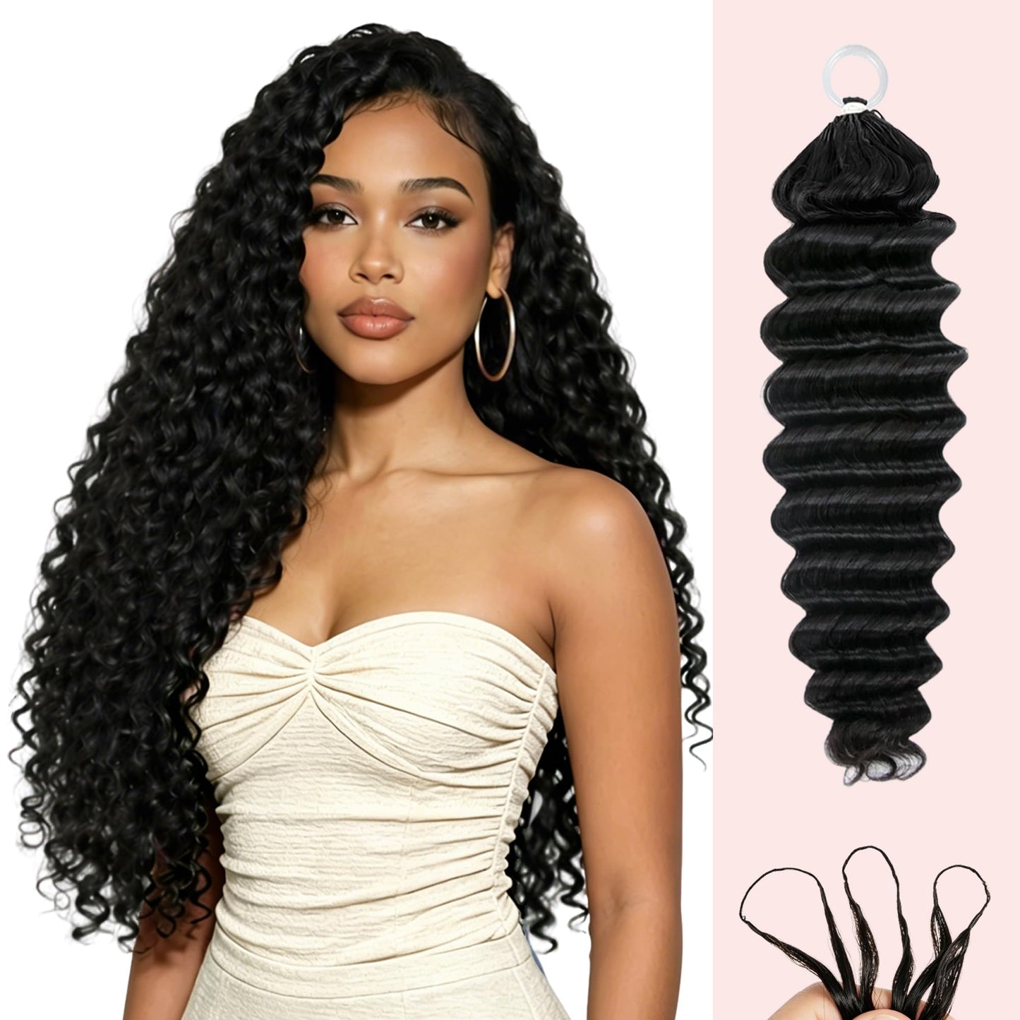 LADEMI Human Crochet Hair, Miracle Feather Crochet Hair Knotless Deep Wave