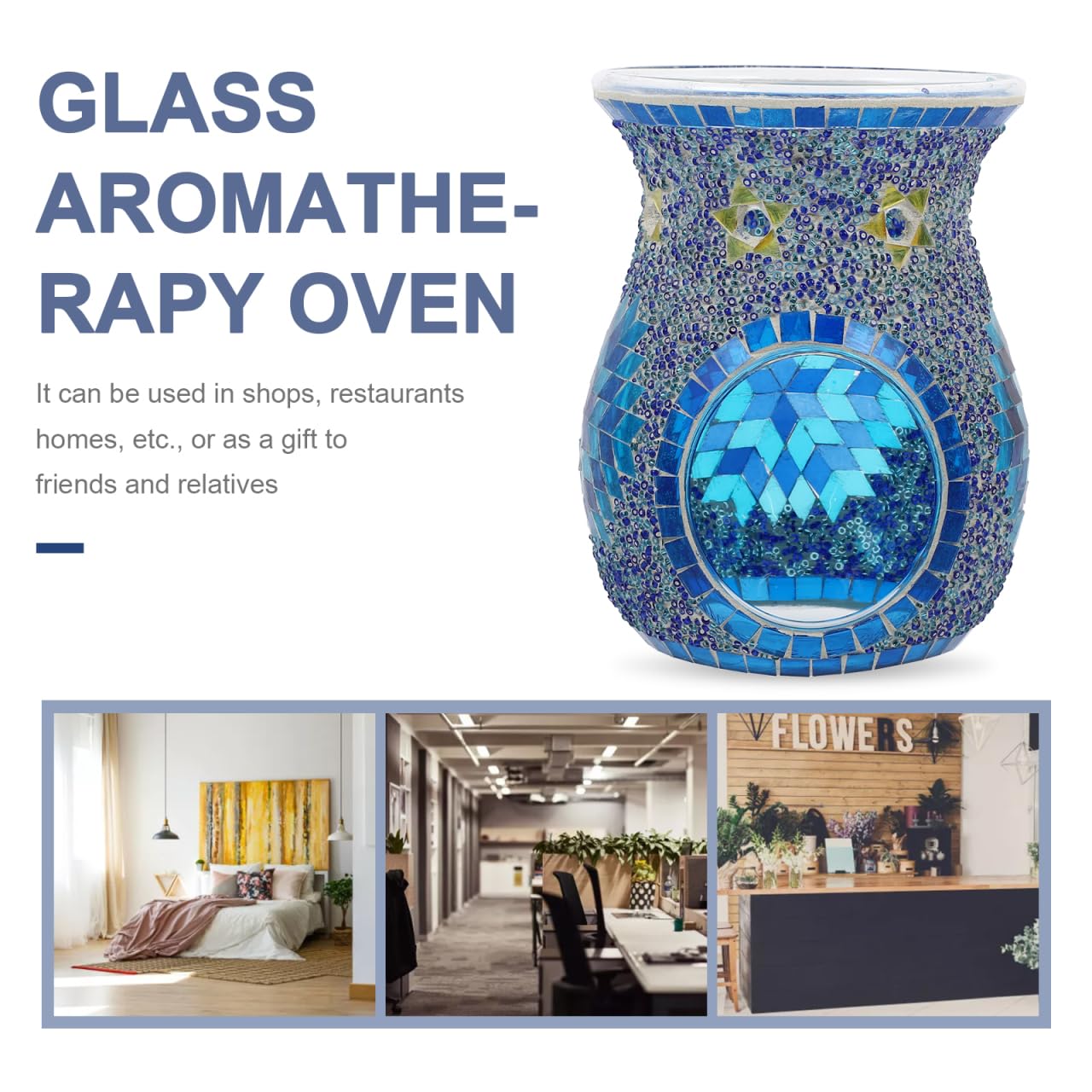 Uonlytech Mosaic Glass Oil Burner Bohemian Fragrance Oil Burner Tealights Wax Melt Stove Holder for Gifts Home Decoration Without Candle 10. 514. 2cm Blue