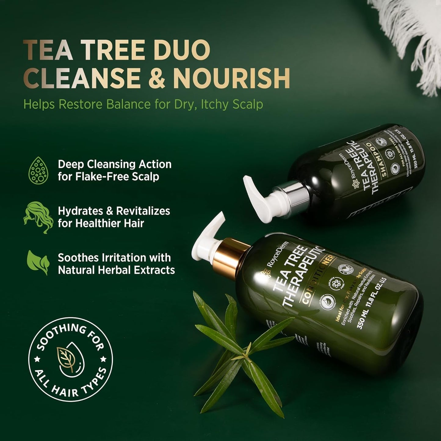 Tea Tree Antifungal Shampoo & Conditioner - Complete Scalp Care for Folliculitis, Dry & Itchy Scalp | Paraben & Sulfate Free