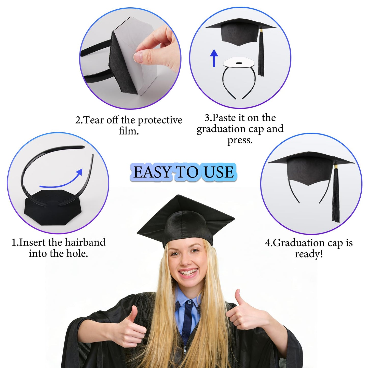 Mzmaxy Graduation Cap Headband, Grad Cap Headband Secures Your Grad Caps and Hairstyle, Firm Anti-fall Hair Band for Graduation Caps, Upgrade Insert Hat Accessories for Graduates