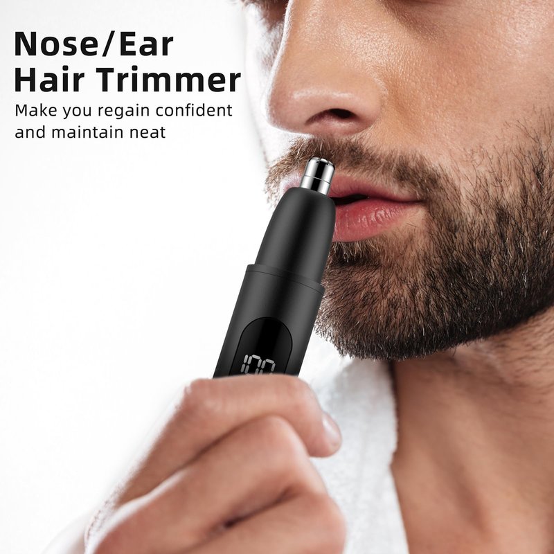 Smity Nose Hair Trimmer, Rechargeable Cordless Painless Ear Eyebrow Trimming Tool Dual Edge Blades Razor Easy Cleansing with LED Light for Man Woman