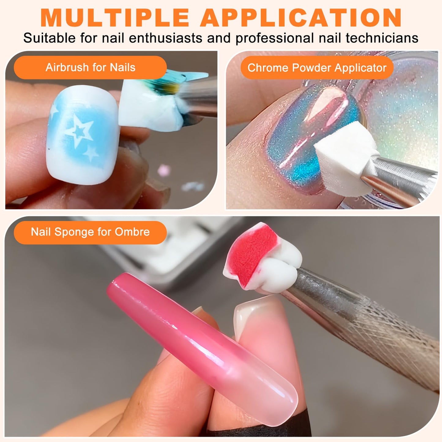JFIYUOMCI 100Pcs Nail Sponges for Ombre, Soft Sponges with Grabbing Pen Nail Art Palette & Mixing Rods for Blooming Gel Aura Nails, Gradient Nail Design Tools for Nail Tech Supplies