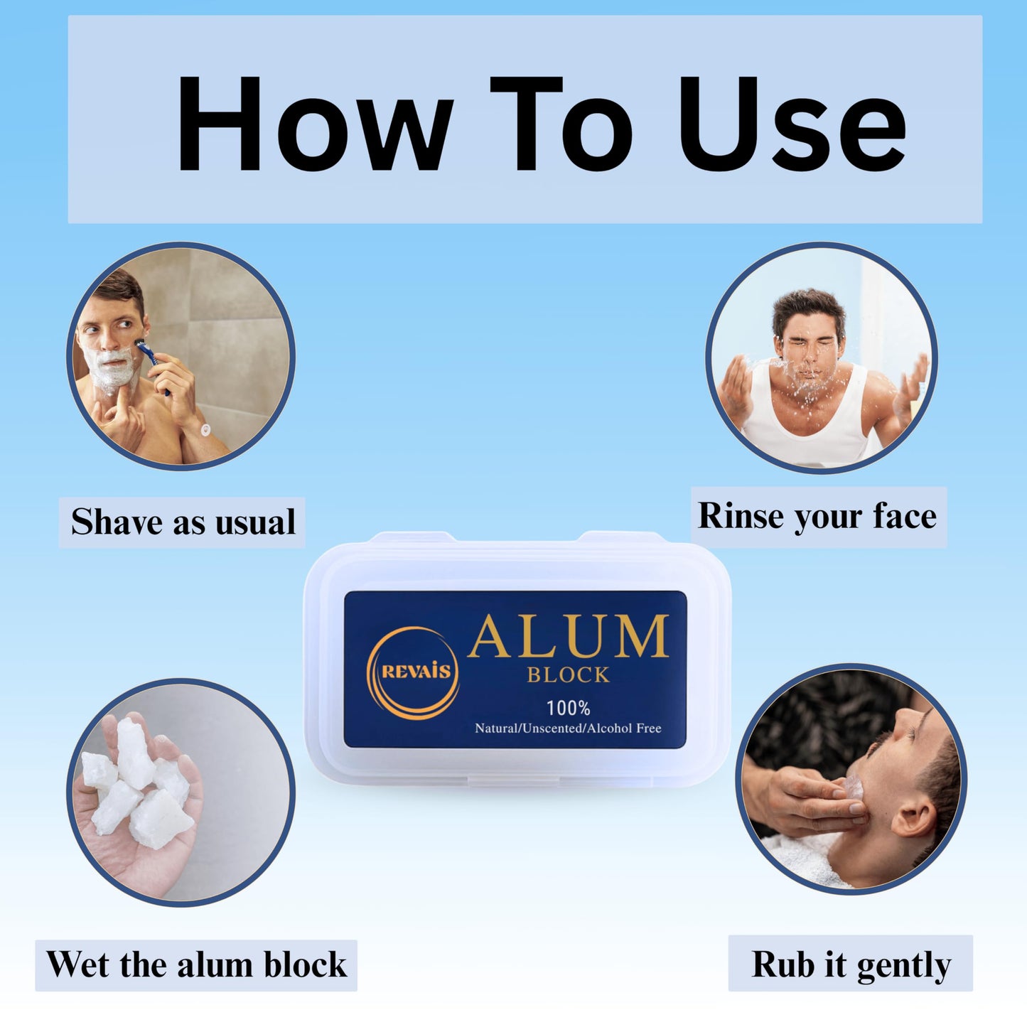 REVAIS Natural Alum Block 100g – 100% Pure Fitkari Stone Deodorant & Aftershave for Men, Soothes Razor Burn & Shaving Cuts, Astringent, Non-Staining, Unscented, Alcohol-Free, Gentle on Skin